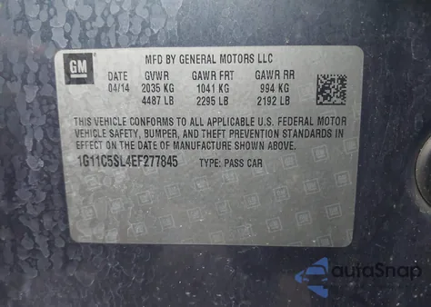 2014 Chevrolet Malibu 1Lt из США, поврежденный, VIN 1G11C5SL4EF277845